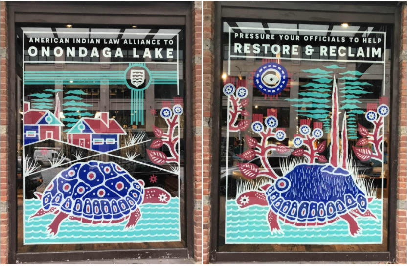 Patagonia storefront windows supporting American Indian Law Alliance